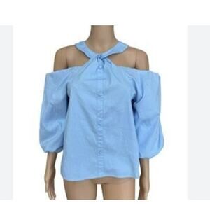 INC International Concepts Cold Shoulder Blue Blouse M Cottagecore Flirty